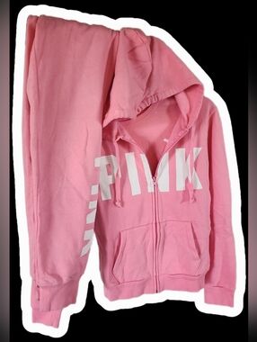 PINK Victoria's Secret Zip-Up Hoodie with matching Sweatpants And Short Sleeve
